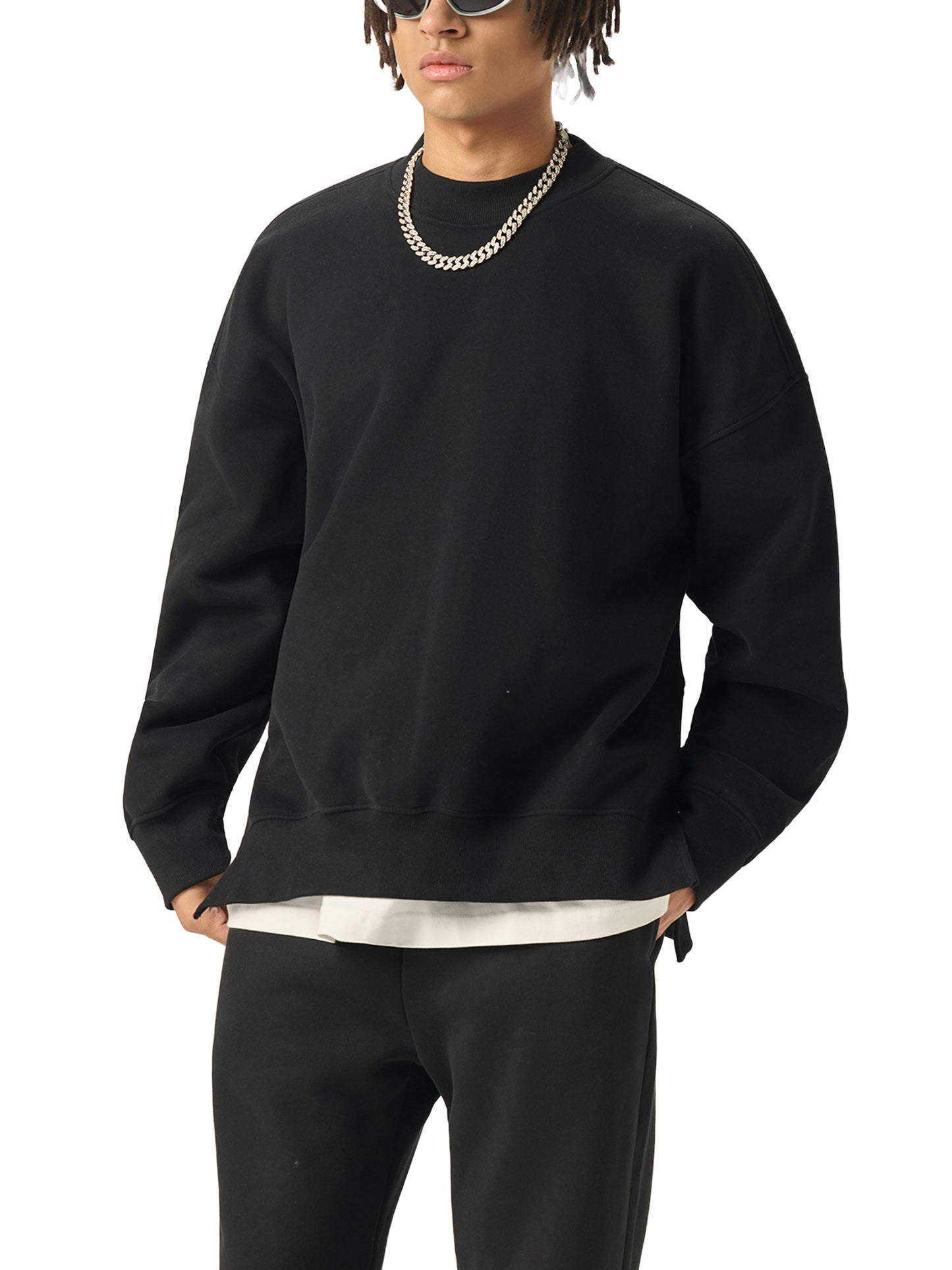 STAY STRONG Fleece Side Slit Crewneck Sweatshirt