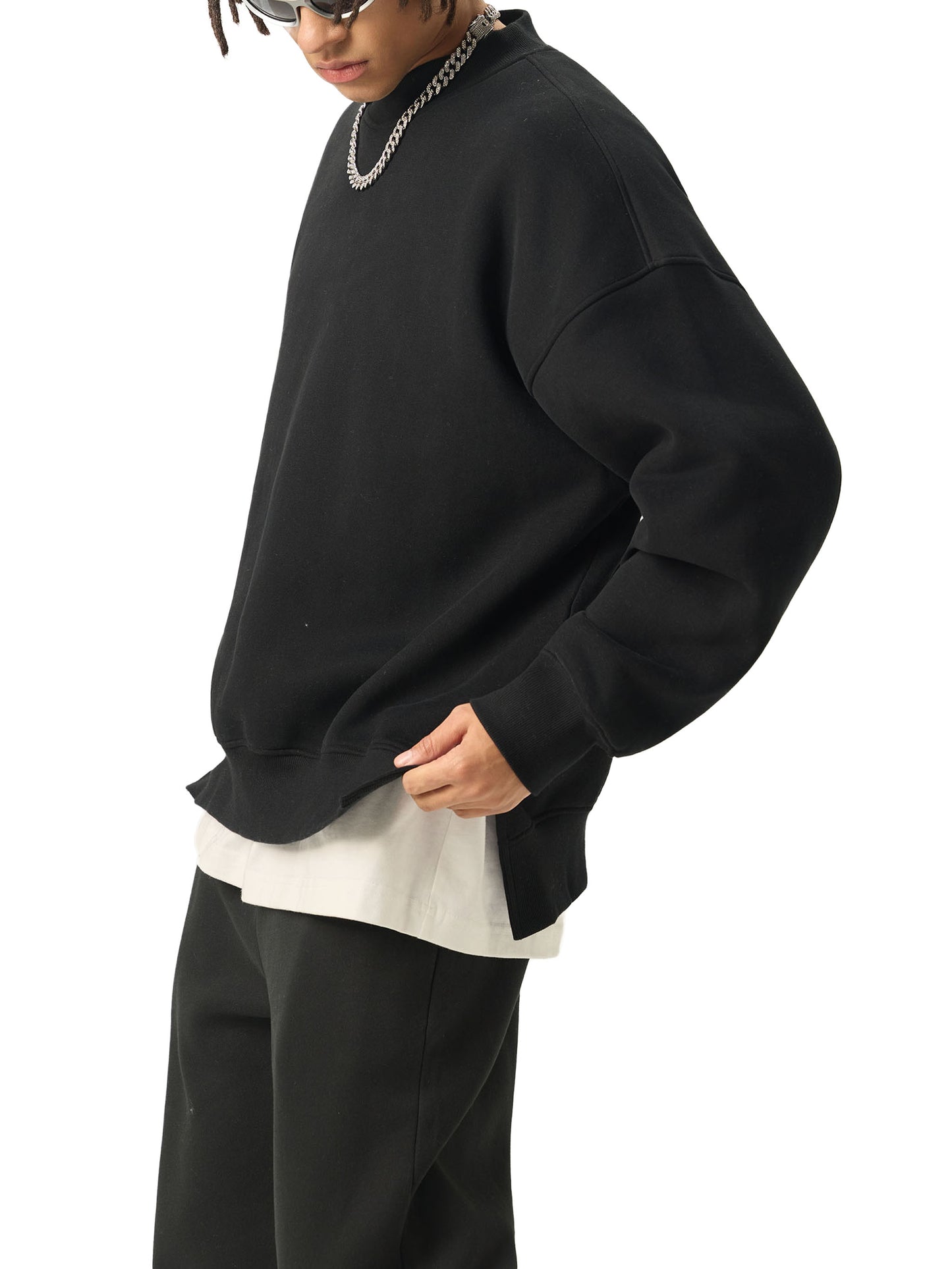 STAY STRONG Fleece Side Slit Crewneck Sweatshirt